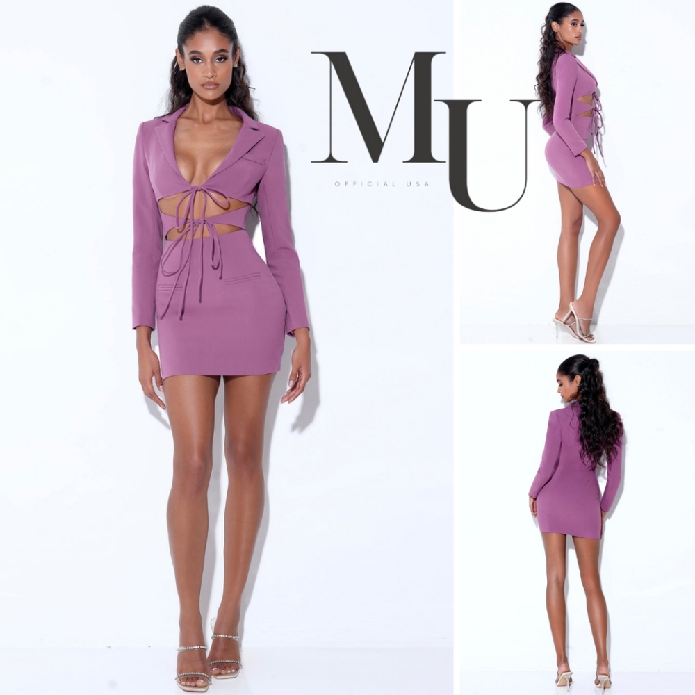 💜Wynn Mauve Lace Up Cutout Long Sleeve Dress💜